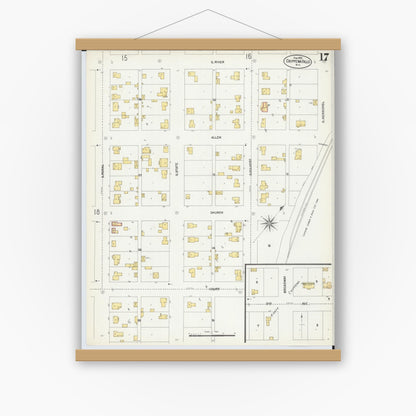 Old map wall art mockup — magnetic wood frame on white wall — Sanborn Fire Insurance Map from Chippewa Falls, Chippewa County, Wisconsin (1903), Sheet #0017