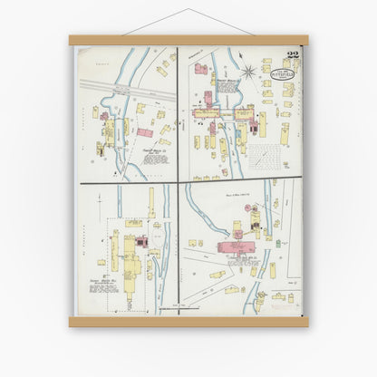 Old map wall art mockup — magnetic wood frame on white wall — Sanborn Fire Insurance Map from Pittsfield, Berkshire County, Massachusetts (1895), Sheet #0022