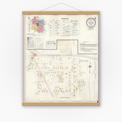 Old map wall art mockup — magnetic wood frame on white wall — Sanborn Fire Insurance Map from Oxford, Oakland County, Michigan (1945) - Complete Map Set