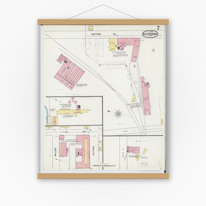 Old map wall art mockup — magnetic wood frame on white wall — Sanborn Fire Insurance Map from Benton Harbor, Berrien County, Michigan (1892), Sheet #0007