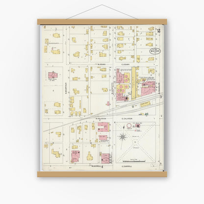 Old map wall art mockup — magnetic wood frame on white wall — Sanborn Fire Insurance Map from Macomb, Mcdonough County, Illinois (1898), Sheet #0002