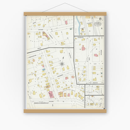 Old map wall art mockup — magnetic wood frame on white wall — Sanborn Fire Insurance Map from Savanna, Carroll County, Illinois (1903), Sheet #0008