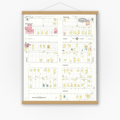 Old map wall art mockup — magnetic wood frame on white wall — Sanborn Fire Insurance Map from Hawarden, Sioux County, Iowa (1924), Sheet #0005