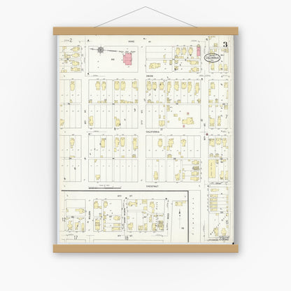 Old map wall art mockup — magnetic wood frame on white wall — Sanborn Fire Insurance Map from Columbus, Bartholomew County, Indiana (1912), Sheet #0003