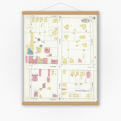 Old map wall art mockup — magnetic wood frame on white wall — Sanborn Fire Insurance Map from Statesville, Iredell County, North Carolina (1918), Sheet #0003