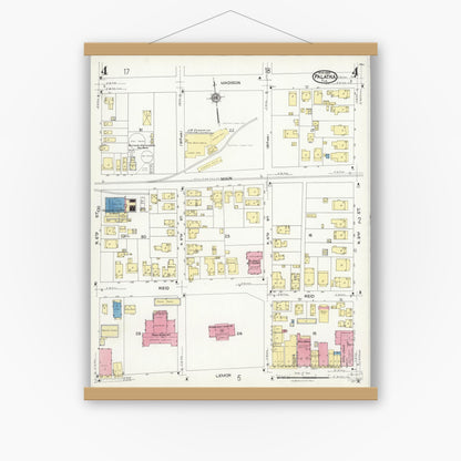 Old map wall art mockup — magnetic wood frame on white wall — Sanborn Fire Insurance Map from Palatka, Putnam County, Florida (1924), Sheet #0004