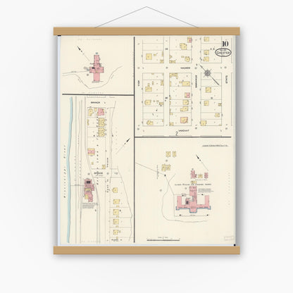Old map wall art mockup — magnetic wood frame on white wall — Sanborn Fire Insurance Map from Chester, Randolph County, Illinois (1911), Sheet #0010