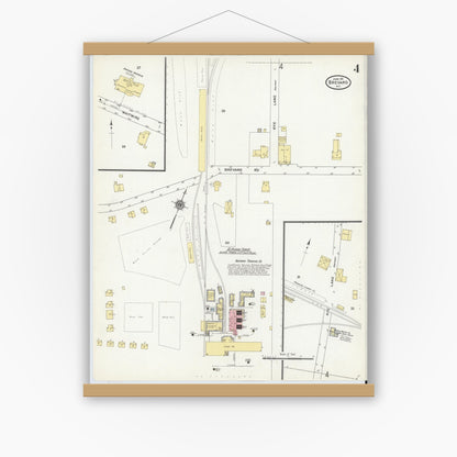 Old map wall art mockup — magnetic wood frame on white wall — Sanborn Fire Insurance Map from Brevard, Transylvania County, North Carolina (1911), Sheet #0004