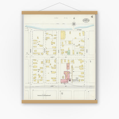 Old map wall art mockup — magnetic wood frame on white wall — Sanborn Fire Insurance Map from Dunkirk, Chautauqua County, New York (1898), Sheet #0004