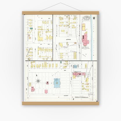 Old map wall art mockup — magnetic wood frame on white wall — Sanborn Fire Insurance Map from Clinton, Clinton County, Iowa (1902), Sheet #0002