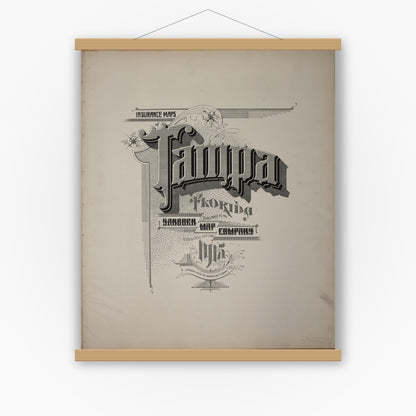 Old map wall art mockup — magnetic wood frame on white wall — Sanborn Fire Insurance Map from Tampa, Hillsborough County, Florida (1915), Sheet #0001