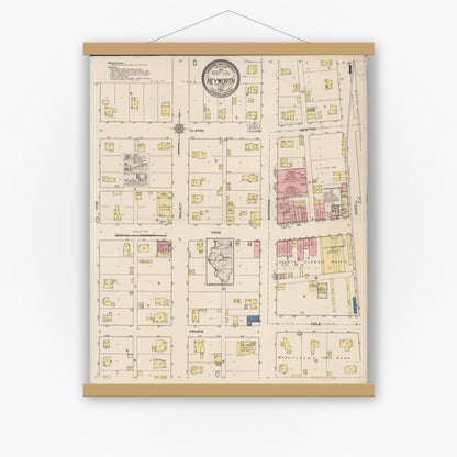 Old map wall art mockup — magnetic wood frame on white wall — Sanborn Fire Insurance Map from Heyworth, McLean County, Illinois (1922), Sheet #0001