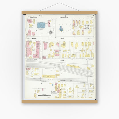 Old map wall art mockup — magnetic wood frame on white wall — Sanborn Fire Insurance Map from Ionia, Ionia County, Michigan (1907), Sheet #0006