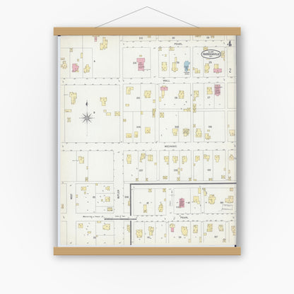 Old map wall art mockup — magnetic wood frame on white wall — Sanborn Fire Insurance Map from Harrisonville, Cass County, Missouri (1902), Sheet #0004