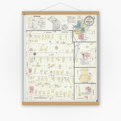 Old map wall art mockup — magnetic wood frame on white wall — Sanborn Fire Insurance Map from Morenci, Lenawee County, Michigan (1914) - Complete Map Set