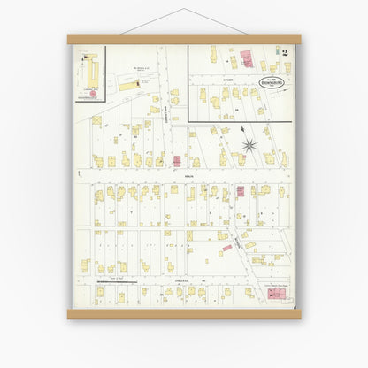 Old map wall art mockup — magnetic wood frame on white wall — Sanborn Fire Insurance Map from Brownsburg, Hendricks County, Indiana (1909), Sheet #0002