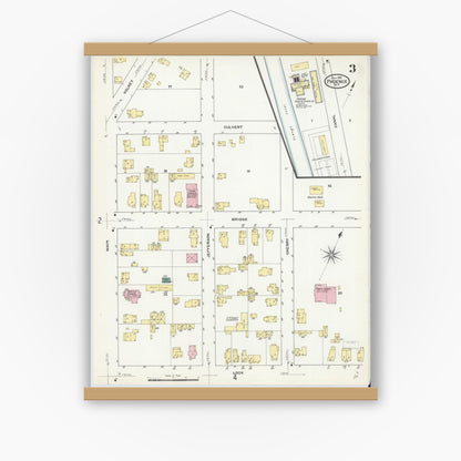 Old map wall art mockup — magnetic wood frame on white wall — Sanborn Fire Insurance Map from Phoenix, Oswego County, New York (1909), Sheet #0003