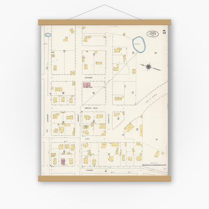 Old map wall art mockup — magnetic wood frame on white wall — Sanborn Fire Insurance Map from Ione, Amador County, California (1912), Sheet #0005