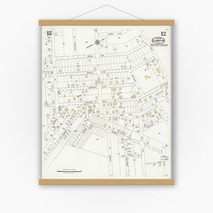 Old map wall art mockup — magnetic wood frame on white wall — Sanborn Fire Insurance Map from Clementon, Camden County, New Jersey (1924), Sheet #0012