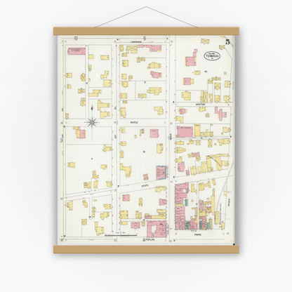 Old map wall art mockup — magnetic wood frame on white wall — Sanborn Fire Insurance Map from Towanda, Bradford County, Pennsylvania (1903), Sheet #0005