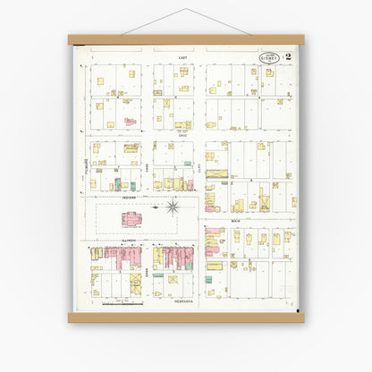Old map wall art mockup — magnetic wood frame on white wall — Sanborn Fire Insurance Map from Sidney, Fremont County, Iowa (1899), Sheet #0002