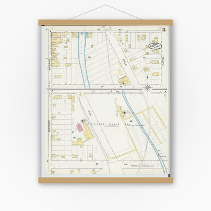 Old map wall art mockup — magnetic wood frame on white wall — Sanborn Fire Insurance Map from Antigo, Langlade County, Wisconsin (1892), Sheet #0005