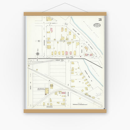 Old map wall art mockup — magnetic wood frame on white wall — Sanborn Fire Insurance Map from Warren, Warren County, Pennsylvania (1912), Sheet #0021