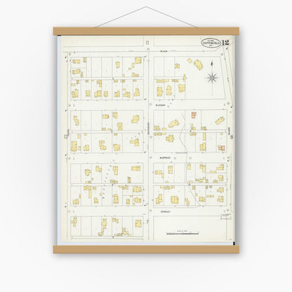 Old map wall art mockup — magnetic wood frame on white wall — Sanborn Fire Insurance Map from Chippewa Falls, Chippewa County, Wisconsin (1903), Sheet #0012