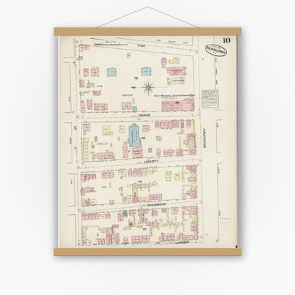 Old map wall art mockup — magnetic wood frame on white wall — Sanborn Fire Insurance Map from Newburgh, Orange County, New York (1884), Sheet #0010