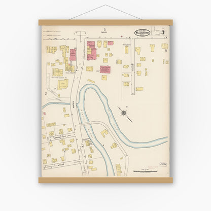 Old map wall art mockup — magnetic wood frame on white wall — Sanborn Fire Insurance Map from Williamstown, Berkshire County, Massachusetts (1922), Sheet #0003