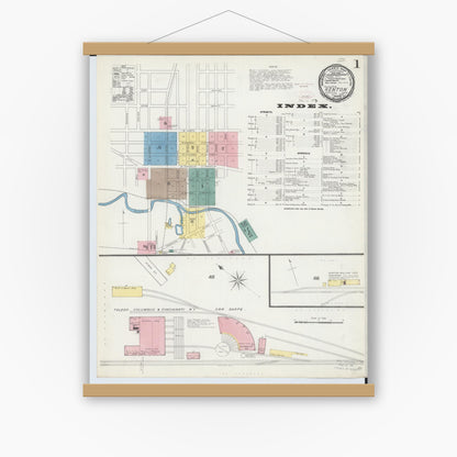 Old map wall art mockup — magnetic wood frame on white wall — Sanborn Fire Insurance Map from Kenton, Hardin County, Ohio (1892) - Complete Map Set
