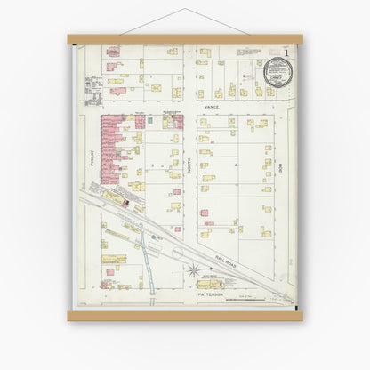 Old map wall art mockup — magnetic wood frame on white wall — Sanborn Fire Insurance Map from Carey, Wyandot County, Ohio (1893) - Complete Map Set