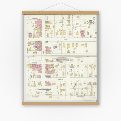 Old map wall art mockup — magnetic wood frame on white wall — Sanborn Fire Insurance Map from Antwerp, Paulding County, Ohio (1905), Sheet #0002