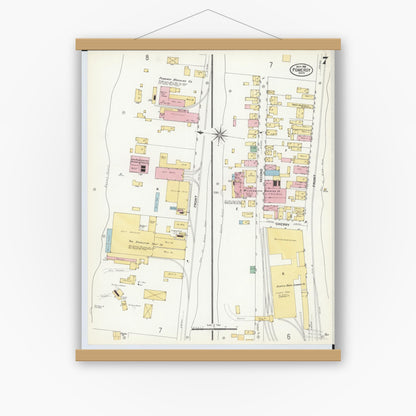Old map wall art mockup — magnetic wood frame on white wall — Sanborn Fire Insurance Map from Pomeroy, Meigs County, Ohio (1908), Sheet #0007
