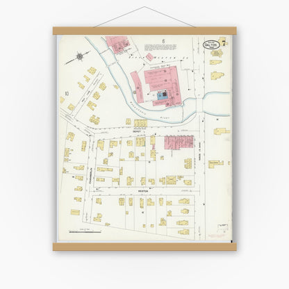 Old map wall art mockup — magnetic wood frame on white wall — Sanborn Fire Insurance Map from Dalton, Berkshire County, Massachusetts (1911), Sheet #0007