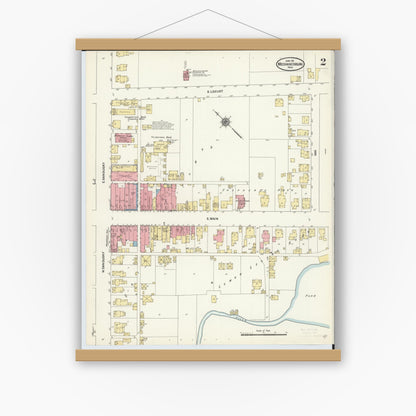 Old map wall art mockup — magnetic wood frame on white wall — Sanborn Fire Insurance Map from Mechanicsburg, Champaign County, Ohio (1911), Sheet #0002