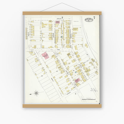 Old map wall art mockup — magnetic wood frame on white wall — Sanborn Fire Insurance Map from Mauch Chunk, Carbon County, Pennsylvania (1908), Sheet #0007
