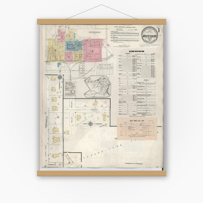 Old map wall art mockup — magnetic wood frame on white wall — Sanborn Fire Insurance Map from Whitesboro, Grayson County, Texas (1943), Sheet #0001