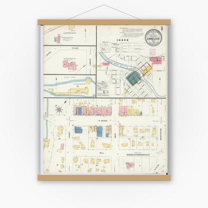 Old map wall art mockup — magnetic wood frame on white wall — Sanborn Fire Insurance Map from Grand Ledge, Eaton County, Michigan (1907) - Complete Map Set