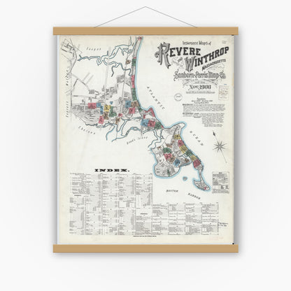 Old map wall art mockup — magnetic wood frame on white wall — Sanborn Fire Insurance Map from Revere, Suffolk County, Massachusetts (1900) - Complete Map Set