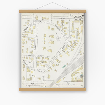 Old map wall art mockup — magnetic wood frame on white wall — Sanborn Fire Insurance Map from Pittsfield, Berkshire County, Massachusetts (1889), Sheet #0006