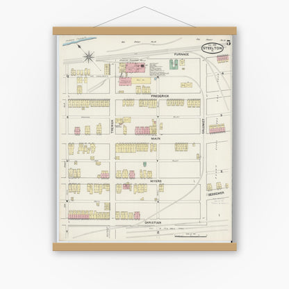 Old map wall art mockup — magnetic wood frame on white wall — Sanborn Fire Insurance Map from Steelton, Dauphin County, Pennsylvania (1890), Sheet #0005