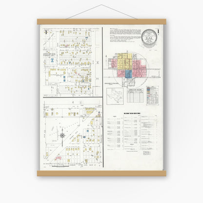 Old map wall art mockup — magnetic wood frame on white wall — Sanborn Fire Insurance Map from Elsa, Hidalgo County, Texas (1949) - Complete Map Set