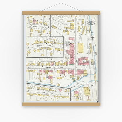 Old map wall art mockup — magnetic wood frame on white wall — Sanborn Fire Insurance Map from Bridgeport, Belmont County, Ohio (1903), Sheet #0004