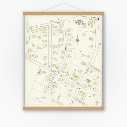 Old map wall art mockup — magnetic wood frame on white wall — Sanborn Fire Insurance Map from Wellesley, Norfolk County, Massachusetts (1912), Sheet #0011