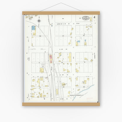 Old map wall art mockup — magnetic wood frame on white wall — Sanborn Fire Insurance Map from Hastings, Dakota County, Minnesota (1910), Sheet #0004
