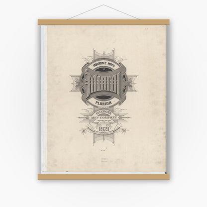 Old map wall art mockup — magnetic wood frame on white wall — Sanborn Fire Insurance Map from Miami, Dade County, Florida (1924), Sheet #0001