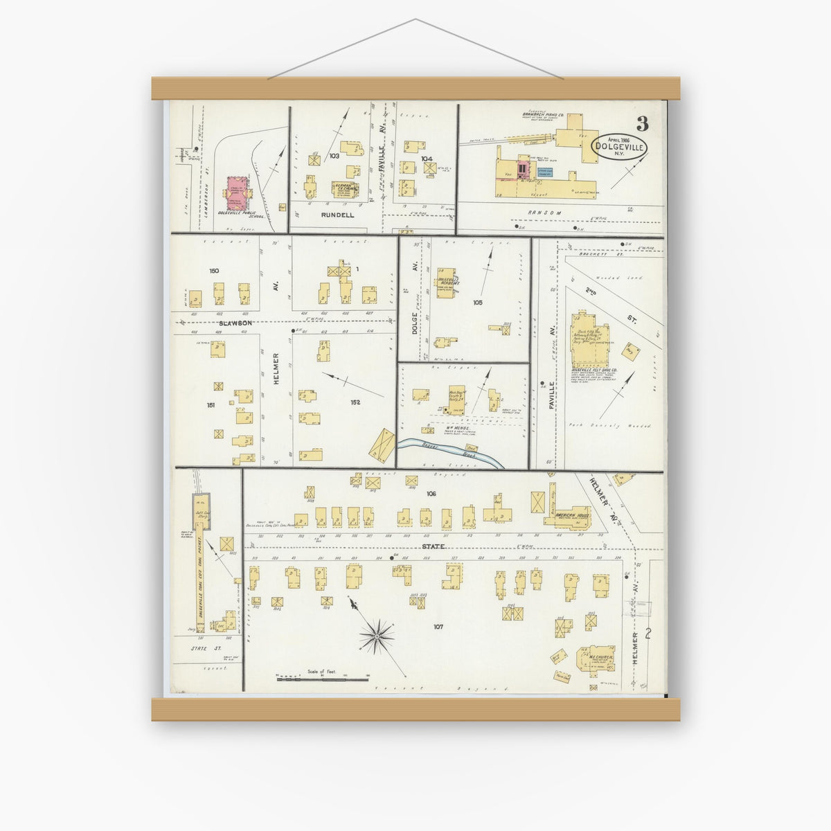 Old map wall art mockup — magnetic wood frame on white wall — Sanborn Fire Insurance Map from Dolgeville, Hirkimer County, New York (1906), Sheet #0003
