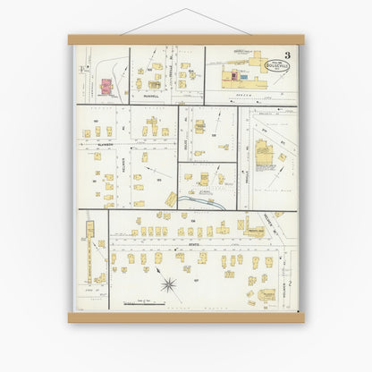 Old map wall art mockup — magnetic wood frame on white wall — Sanborn Fire Insurance Map from Dolgeville, Hirkimer County, New York (1906), Sheet #0003