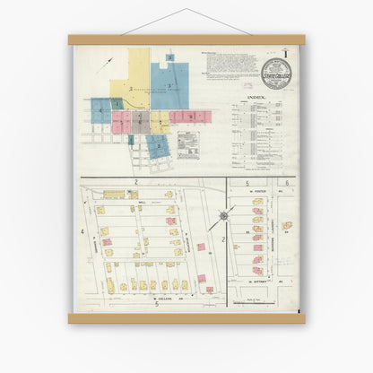 Old map wall art mockup — magnetic wood frame on white wall — Sanborn Fire Insurance Map from State College, Centre County, Pennsylvania (1911), Sheet #0001